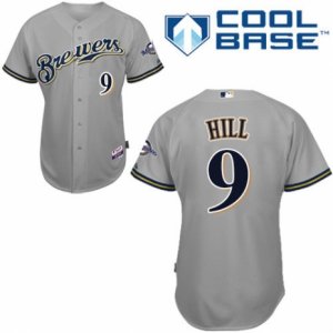 Men\'s Majestic Milwaukee Brewers #9 Aaron Hill Replica Grey Road Cool Base MLB Jersey