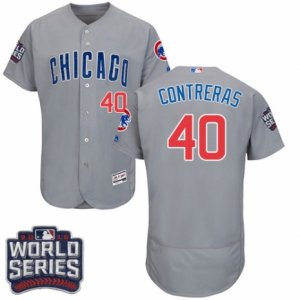 Men\'s Majestic Chicago Cubs #40 Willson Contreras Grey Road 2016 World Series Bound Flexbase Authentic Collection MLB Jersey