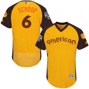 Mens Majestic Baltimore Orioles #6 Jonathan Schoop Yellow 2016 All-Star American League BP Authentic Collection Flex Base MLB Jersey