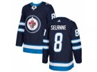 Men Adidas Winnipeg Jets #8 Teemu Selanne Navy Blue Home Authentic Stitched NHL Jersey