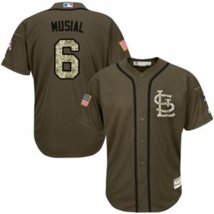 Mens Majestic St. Louis Cardinals #6 Stan Musial Replica Green Salute to Service MLB Jersey