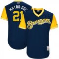 Brewers #21 Travis Shaw Mayor DDC Majestic Navy 2017 Players Weekend Jersey