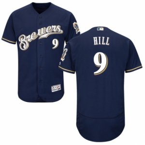 Men\'s Majestic Milwaukee Brewers #9 Aaron Hill Navy Blue Flexbase Authentic Collection MLB Jersey