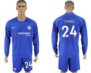 2017-18 Chelsea 24 CAHILL Home Goalkeeper Long Sleeve Soccer Jersey