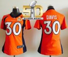 Women Nike Broncos #30 Terrell Davis Orange Team Color Super Bowl 50 NFL Jersey