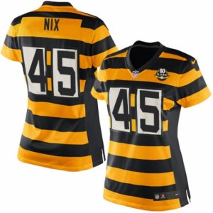 Women\'s Nike Pittsburgh Steelers #45 Roosevelt Nix Limited Yellow Black Alternate 80TH Anniversary Throwback NFL Jersey
