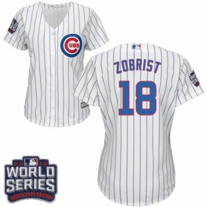 Women\'s Majestic Chicago Cubs #18 Ben Zobrist Authentic White Home 2016 World Series Bound Cool Base MLB Jersey
