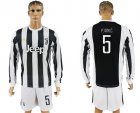 2017-18 Juventus 5 PJANIC Home Long Sleeve Soccer Jersey