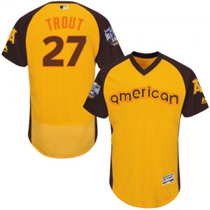 Mens Majestic Los Angeles Angels of Anaheim #27 Mike Trout Yellow 2016 All-Star American League BP Authentic Collection Flex Base MLB Jersey