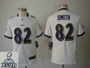 2013 Super Bowl XLVII Youth NEW NFL Baltimore Ravens 82 Torrey Smith White Jerseys(Youth Limited)