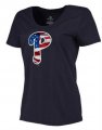Womens Philadelphia Phillies USA Flag Fashion T-Shirt Navy Blue