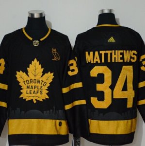 Maple Leafs #34 Auston Matthews Black With Special Glittery Logo Adidas Jersey