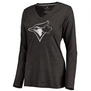 Women\'s Toronto Blue Jays Platinum Collection Long Sleeve V-Neck Tri-Blend T-Shirt Black