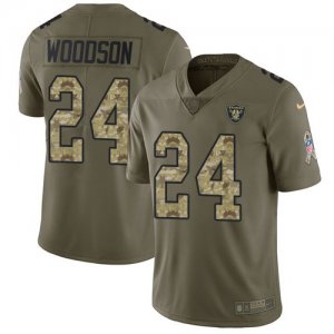 Nike Raiders #24 Charles Woodson Olive Camo Salute To Service Limited Jersey