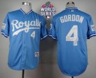 Kansas City Royals #4 Alex Gordon Light Blue 1985 Turn Back The Clock Wã€€2015 World Series Patch Stitched MLB Jersey