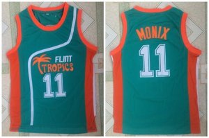 Flint Tropics #11 Ed Monix Green Semi Pro Movie Stitched Basketball Jersey