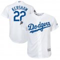 Dodgers #22 Clayton Kershaw White Youth 2018 World Series Cool Base Player Jersey