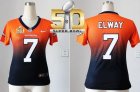 Women Nike Broncos #7 John Elway Orange Blue Super Bowl 50 Stitched Fadeaway Fashion Jersey