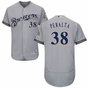 Men\'s Majestic Milwaukee Brewers #38 Wily Peralta Grey Flexbase Authentic Collection MLB Jersey