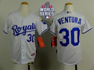 Youth Kansas City Royals #30 Yordano Ventura White Cool Base W 2015 World Series Patch Stitched MLB Jersey
