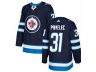 Men Adidas Winnipeg Jets #31 Ondrej Pavelec Navy Blue Home Authentic Stitched NHL Jersey
