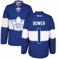 Mens Reebok Toronto Maple Leafs #1 Johnny Bower Authentic Royal Blue 2017 Centennial Classic NHL Jersey