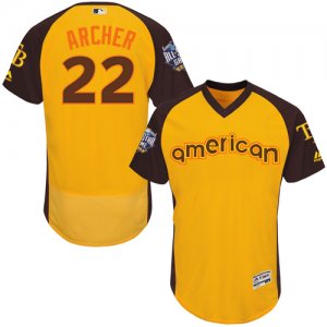Mens Majestic Tampa Bay Rays #22 Chris Archer Yellow 2016 All-Star American League BP Authentic Collection Flex Base MLB Jersey