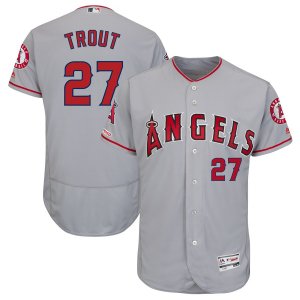 Angels #27 Mike Trout Gray 150th Patch Flexbase Jersey