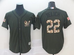 Brewers #22 Christian Yelich Olive Camo Salute To Service Cool Base Jersey