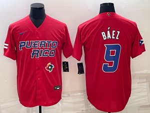 Men\'s Puerto Rico 9 Javier Baez Red 2023 World Baseball Classic Jersey