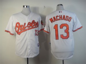 Orioles #13 Manny Machado White Cool Base Jersey
