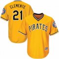 Pirates #21 Roberto Clemente Yellow 2019 Hall of Fame Induction Patch Throwback Jersey