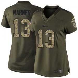 Women Nike St. Louis Rams #13 Kurt Warner Green Salute to Service Jerseys