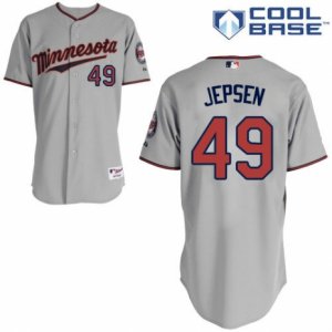 Men\'s Majestic Minnesota Twins #49 Kevin Jepsen Replica Grey Road Cool Base MLB Jersey