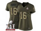 Womens Nike Atlanta Falcons #16 Justin Hardy Limited Green Salute to Service Super Bowl LI 51 NFL Jersey