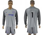 2017-18 Chelsea 1 CECH Gray Goalkeeper Long Sleeve Soccer Jersey