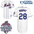 New York Mets #28 Daniel Murphy White Cool Base W 2015 World Series Patch Stitched MLB Jersey