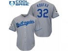 Los Angeles Dodgers #32 Sandy Koufax Replica Grey Road 2017 World Series Bound Cool Base MLB Jersey
