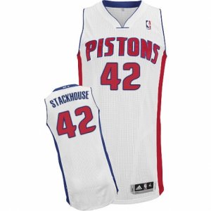 Mens Adidas Detroit Pistons #42 Jerry Stackhouse Authentic White Home NBA Jersey