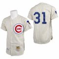 Mens Mitchell and Ness Chicago Cubs #31 Greg Maddux Authentic Cream 1969 Throwback MLB Jersey