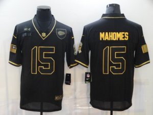 Mens Kansas City Chiefs #15 Patrick Mahomes Black Gold 2020 Salute To