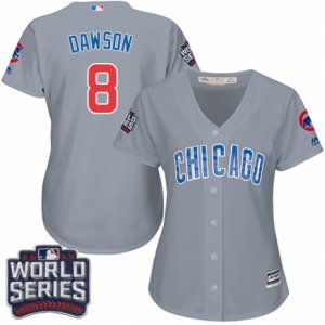 Women\'s Majestic Chicago Cubs #8 Andre Dawson Authentic Grey Road 2016 World Series Bound Cool Base MLB Jersey
