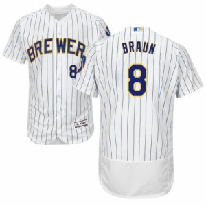 Men\'s Majestic Milwaukee Brewers #8 Ryan Braun White Flexbase Authentic Collection MLB Jersey