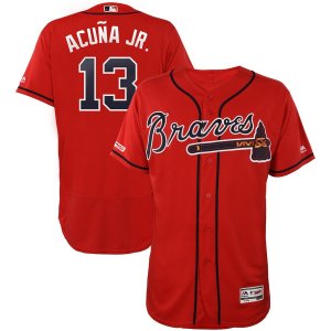 Braves #13 Ronald Acuna Jr Scarlet 150th Patch Flexbase Jersey