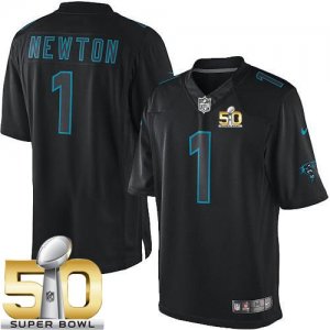 Nike Carolina Panthers #1 Cam Newton Black Super Bowl 50 Men\'s Stitched NFL Impact Limited Jersey