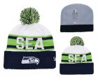 Seahawks Fresh Logo Navy Retro Cuffed Pom Knit Hat YD