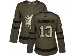 Women Adidas Calgary Flames #13 Johnny Gaudreau Green Salute to Service Stitched NHL Jersey