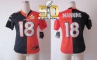 Women Nike Broncos #18 Peyton Manning Orange Blue Super Bowl 50 Split Colts Jersey