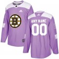 Mens Boston Bruins Purple Adidas Hockey Fights Cancer Custom Practice Jersey