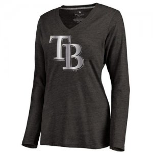Women\'s Tampa Bay Rays Platinum Collection Long Sleeve V-Neck Tri-Blend T-Shirt Black